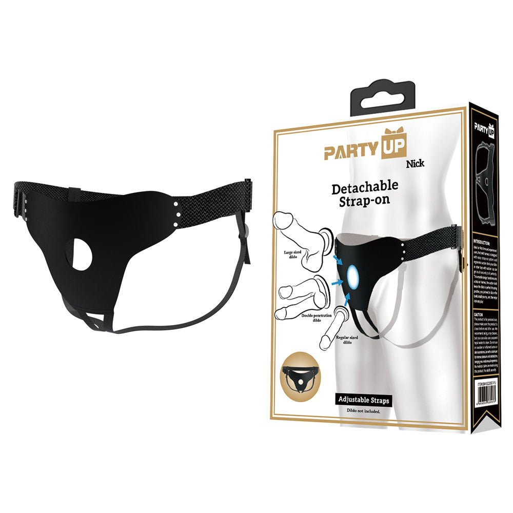 Buy Party Up NICK Strap - On Harness - Black Adjustable Strap - On Harness (No Probe Included) – Naughtyhut NZ sex toys online. Discreet delivery & top brands.