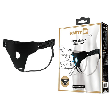 Buy Party Up NICK Strap - On Harness - Black Adjustable Strap - On Harness (No Probe Included) – Naughtyhut NZ sex toys online. Discreet delivery & top brands.