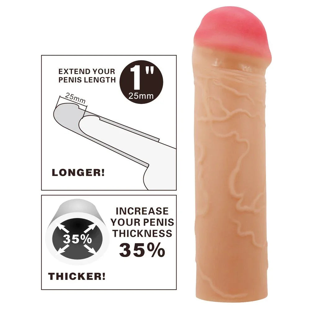 Party Up Oscar sleeve with a panel showing 1 inch extra length and 35% extra girth