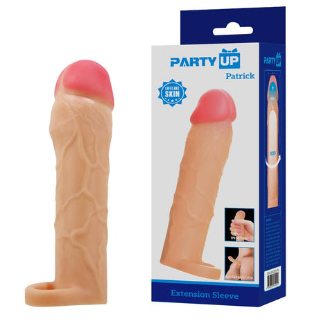Buy Party Up PATRICK 2 Inch Extender Sleeve - Flesh 2 Inch Penis Extender Sleeve with Ball Strap – Naughtyhut NZ sex toys online. Discreet delivery & top brands.