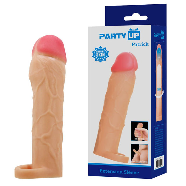 Buy Party Up PATRICK 2 Inch Extender Sleeve - Flesh 2 Inch Penis Extender Sleeve with Ball Strap – Naughtyhut NZ sex toys online. Discreet delivery & top brands.