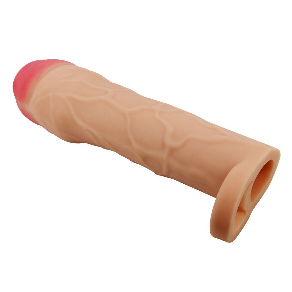 Buy Party Up PATRICK 2 Inch Extender Sleeve - Flesh 2 Inch Penis Extender Sleeve with Ball Strap – Naughtyhut NZ sex toys online. Discreet delivery & top brands.