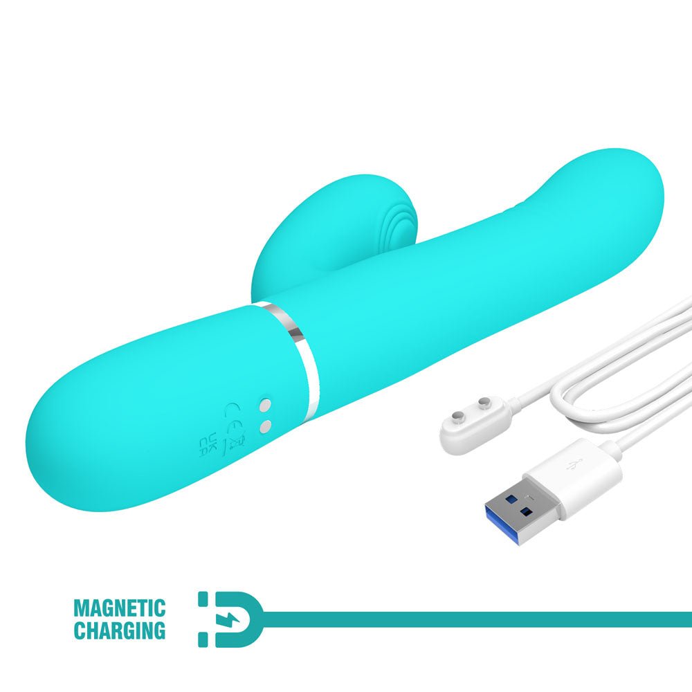 Buy Party Up PAUL Rolling Beads Vibrator - Teal - Teal 22.6 cm USB Rechargeable Thrusting Rabbit Vibrator – Naughtyhut NZ sex toys online. Discreet delivery & top brands.