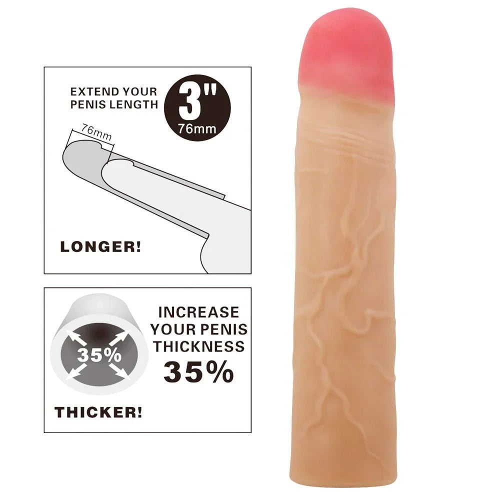 Party Up Philip sleeve with a panel showing 3 inches extra length and 35% extra girth