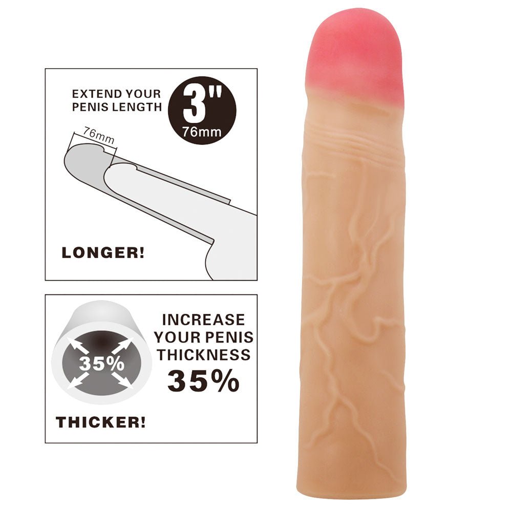 Buy Party Up PHILIP 3 Inch Extender Sleeve - Flesh 3 Inch Penis Extender Sleeve – Naughtyhut NZ sex toys online. Discreet delivery & top brands.
