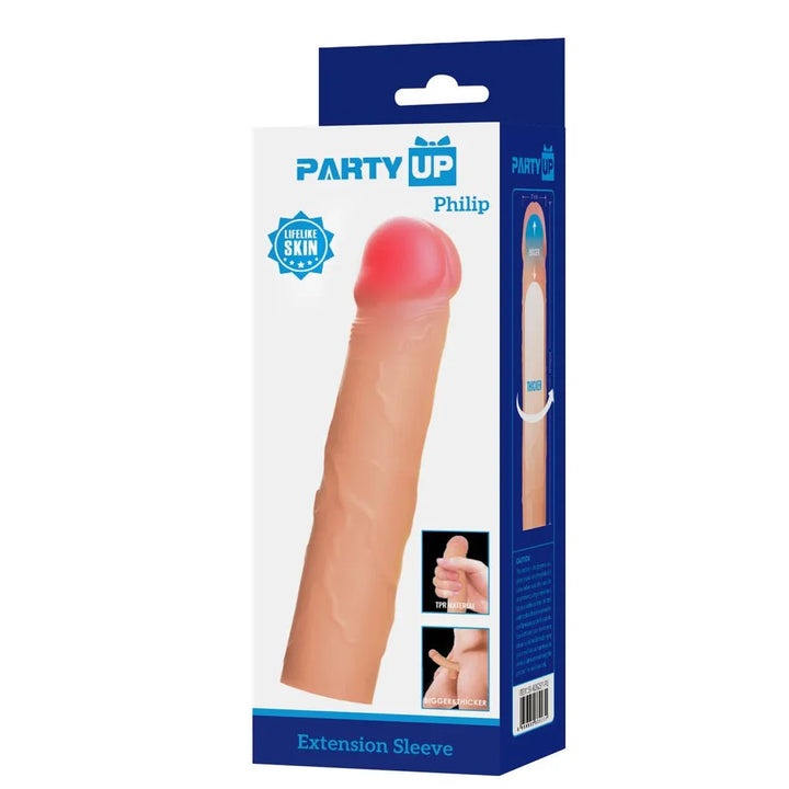 Party Up Philip Extender Sleeve retail box alone, blue and white front panel