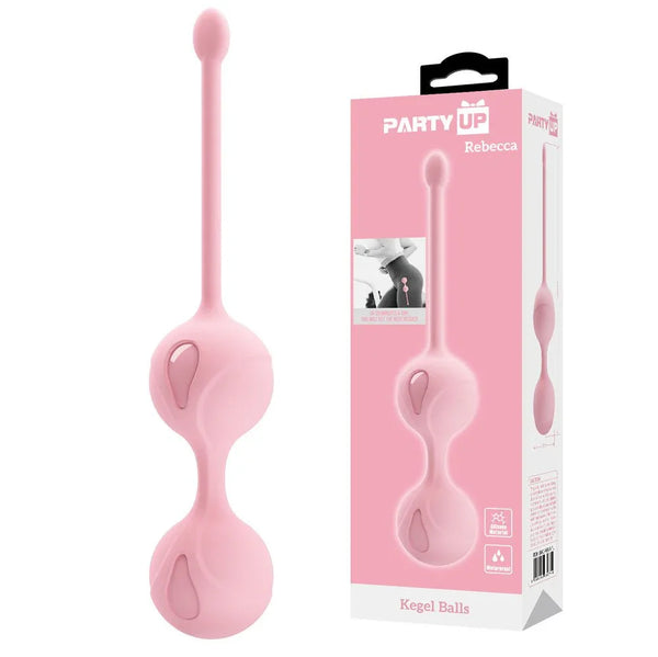 Party Up Rebecca Kegel Balls in Pink, linked balls with retrieval cord beside the pink box