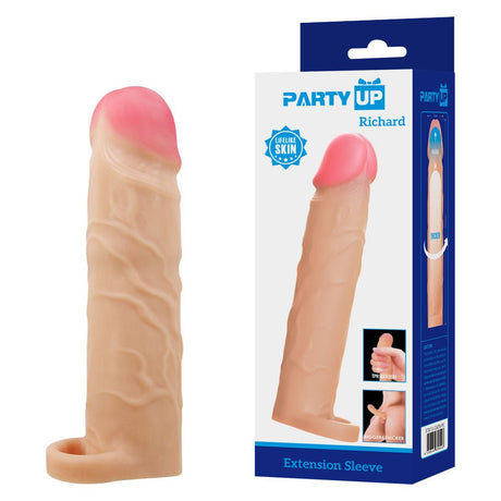Buy Party Up RICHARD 3 Inch Extender Sleeve - Flesh 3 Inch Penis Extender Sleeve with Ball Strap – Naughtyhut NZ sex toys online. Discreet delivery & top brands.