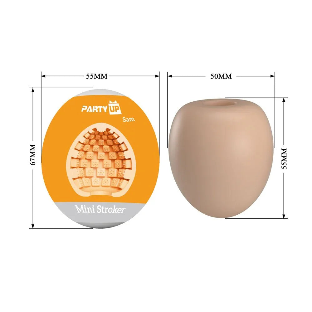 Party Up Sam Mini Stroker measurement diagram, 55 mm tall and 50 mm across
