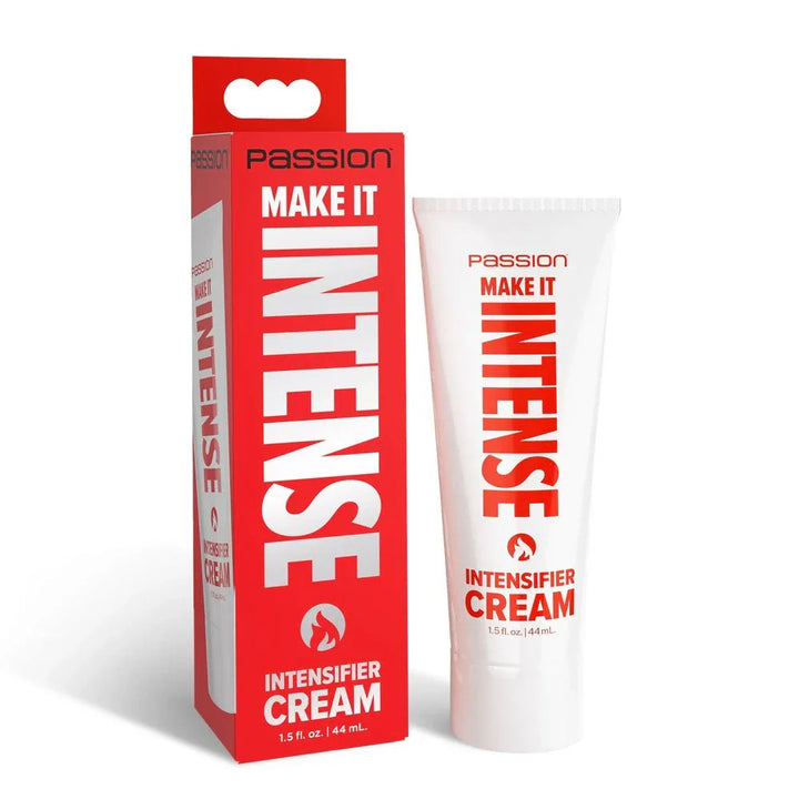 Passion Make It Intense 44 ml tube and its red carton upright on plain white
