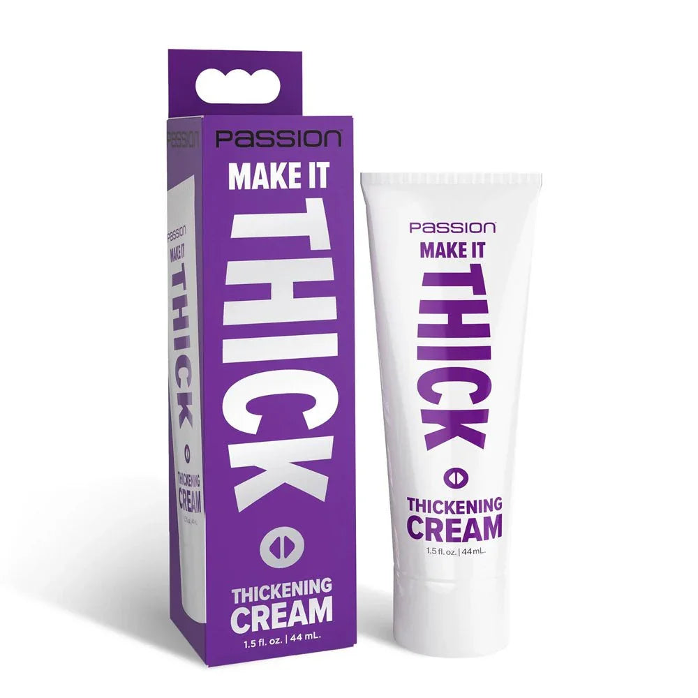 Passion Make It Thick 44 ml tube and its purple carton upright on plain white