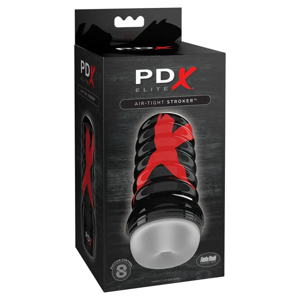 PDX Elite Air-Tight stroker in Frosted, retail box with the red X graphic