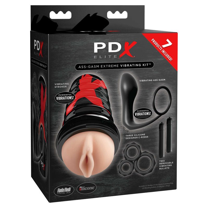 Buy PDX Elite Ass - gasm Vibrating Kit - Black Male Kit - 11 Piece Set – Naughtyhut NZ sex toys online. Discreet delivery & top brands.