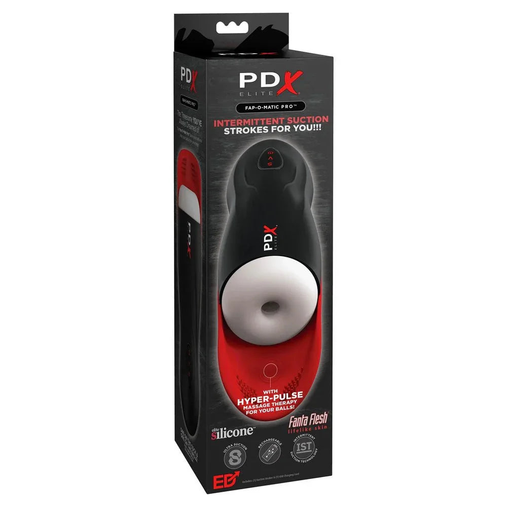 PDX Elite Fap-O-Matic Pro retail box, captioned intermittent suction strokes for you