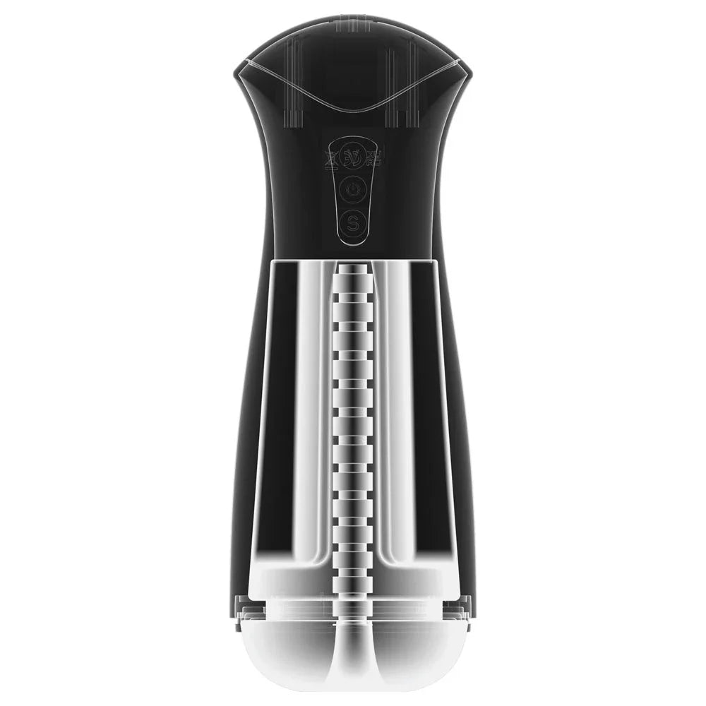 Cutaway of the PDX Elite Fuck-Gasm showing the ribbed internal sleeve and mechanism