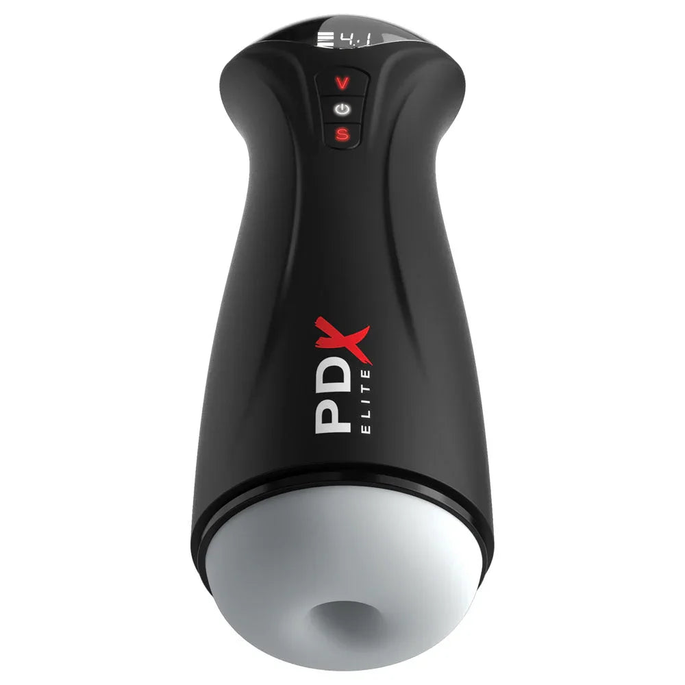 PDX Elite Fuck-Gasm standing upright, flared black body with the digital display on top
