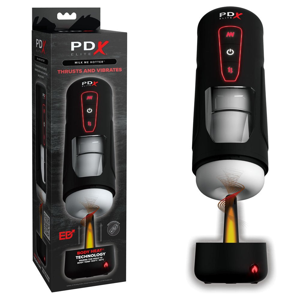 Buy PDX Elite Milk Me Hotter - USB Rechargeable Thrusting Heating & Vibrating Auto Stroker – Naughtyhut NZ sex toys online. Discreet delivery & top brands.