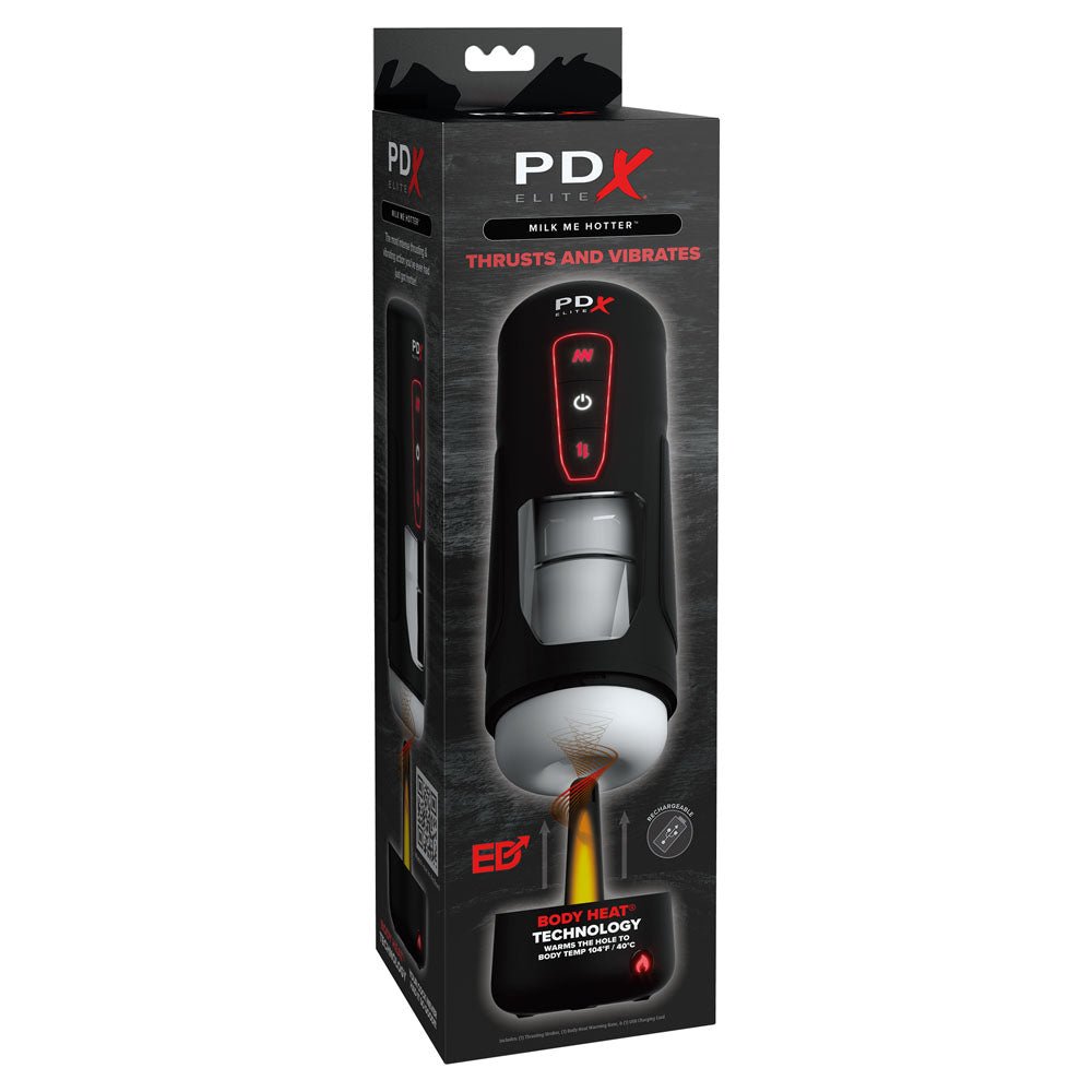 Buy PDX Elite Milk Me Hotter - USB Rechargeable Thrusting Heating & Vibrating Auto Stroker – Naughtyhut NZ sex toys online. Discreet delivery & top brands.