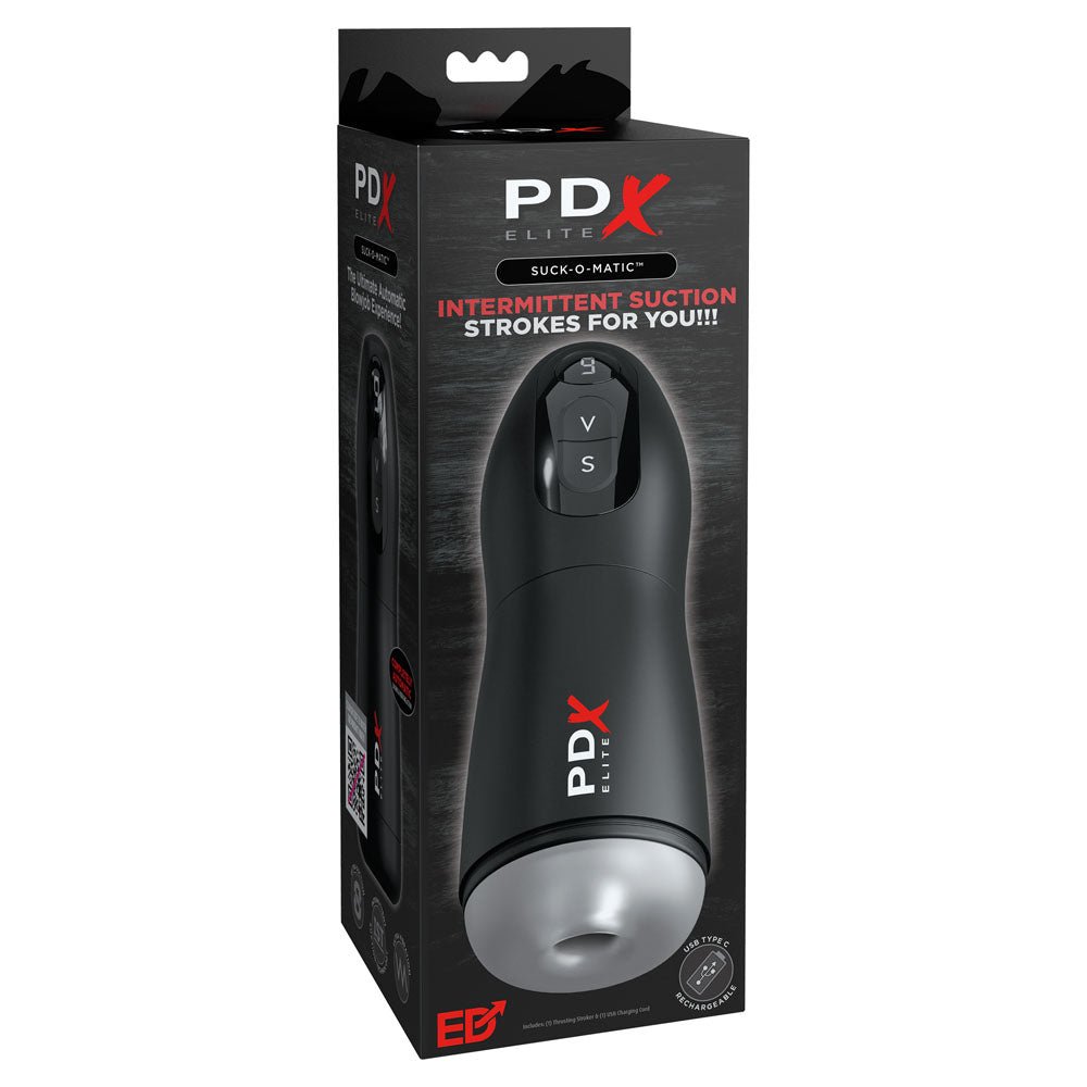 Buy PDX Elite Suck - O - Matic - USB Rechargeable Sucking & Vibrating Masturbator – Naughtyhut NZ sex toys online. Discreet delivery & top brands.