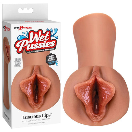 Buy PDX Extreme Wet Pussies - Luscious Lips - Tan - Tan Self - Lubricating Vagina Stroker – Naughtyhut NZ sex toys online. Discreet delivery & top brands.
