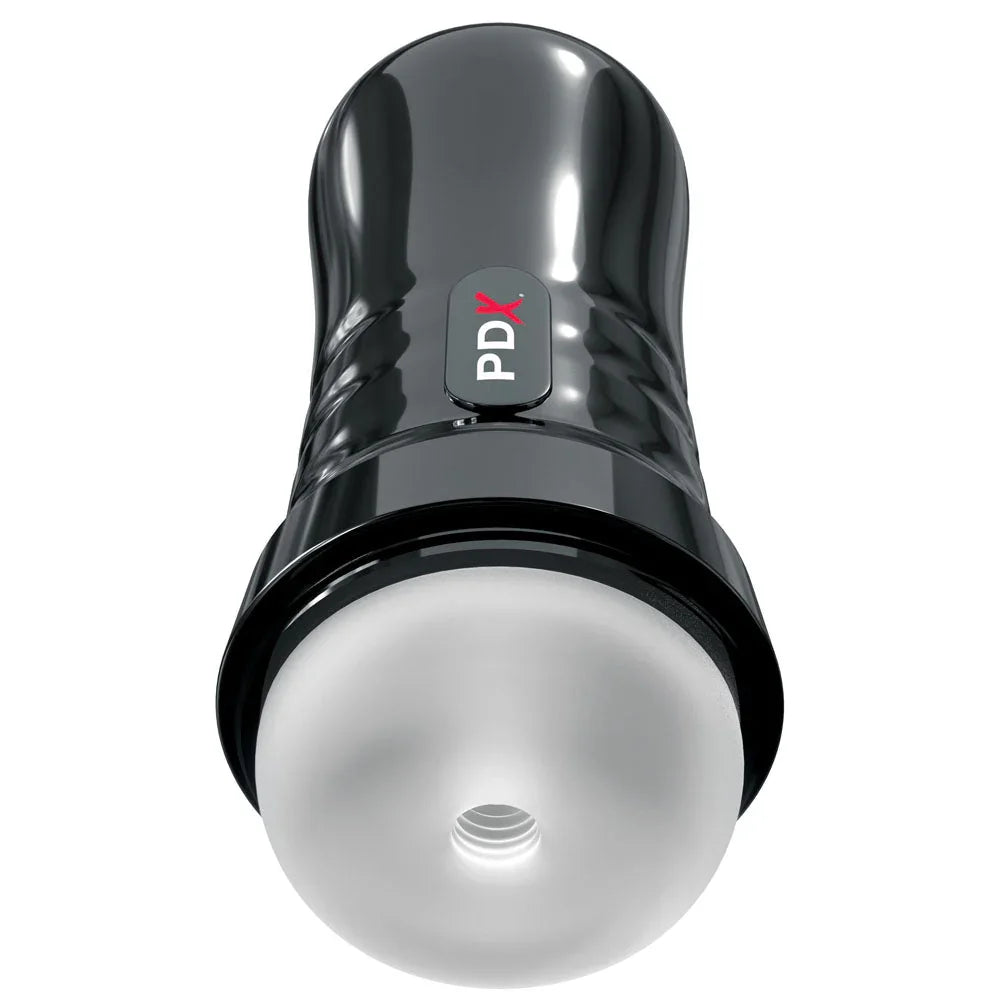 Super Slide & Glide stroker upright, frosted opening set in the glossy black canister