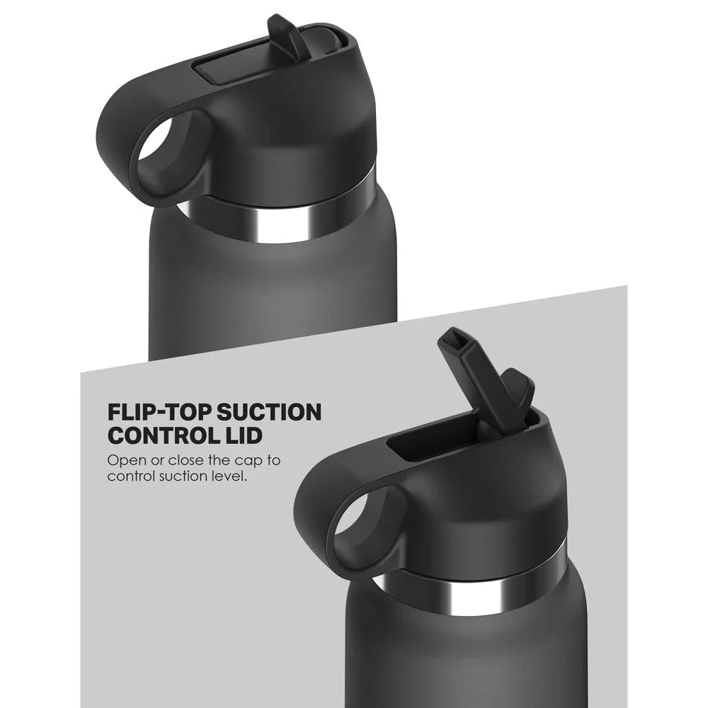 Flip-top suction control lid on the Fuck Flask shown open and closed