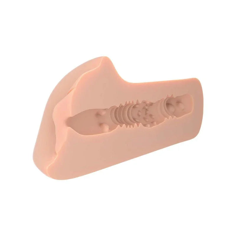 Cutaway of the Perfect Pussy Heaven stroker revealing the ribbed and nubbed inner tunnel