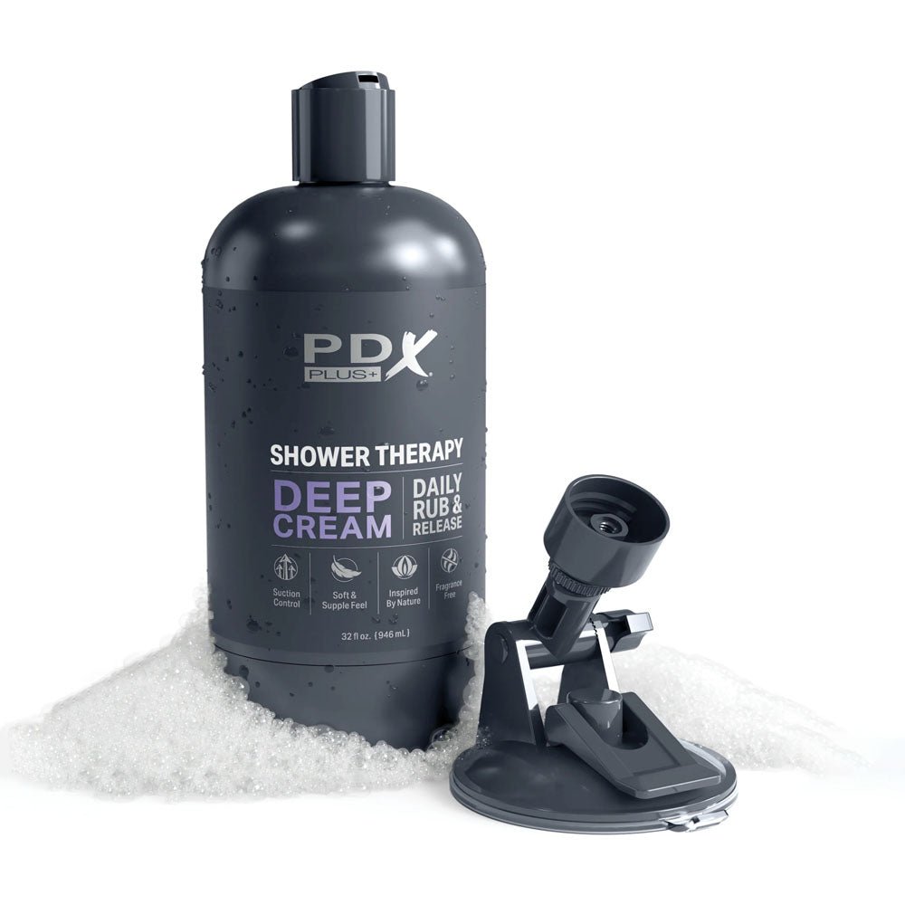 PDX Plus Shower Therapy - Deep Cream - Frosted - Clear Discreet Stroker with Suction Base – Sex toys NZ by Naughtyhut. Discreet delivery nationwide.