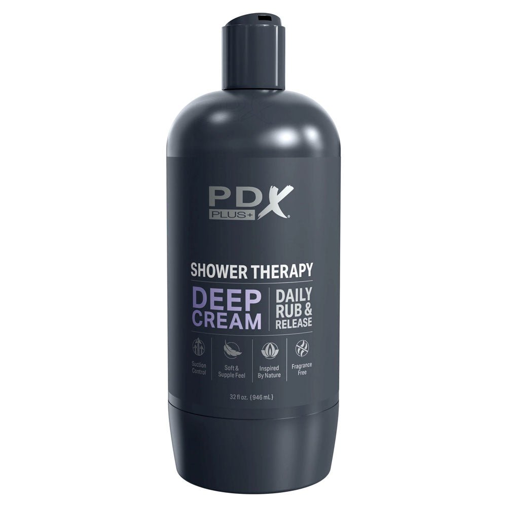 Buy PDX Plus Shower Therapy - Deep Cream - Frosted - Clear Discreet Stroker with Suction Base – Naughtyhut NZ sex toys online. Discreet delivery & top brands.