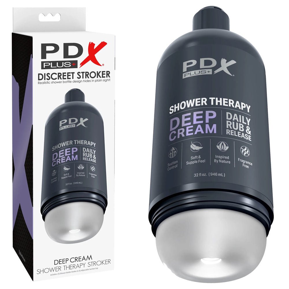 PDX Plus Shower Therapy - Deep Cream - Frosted - Clear Discreet Stroker with Suction Base – Sex toys NZ by Naughtyhut. Discreet delivery nationwide.