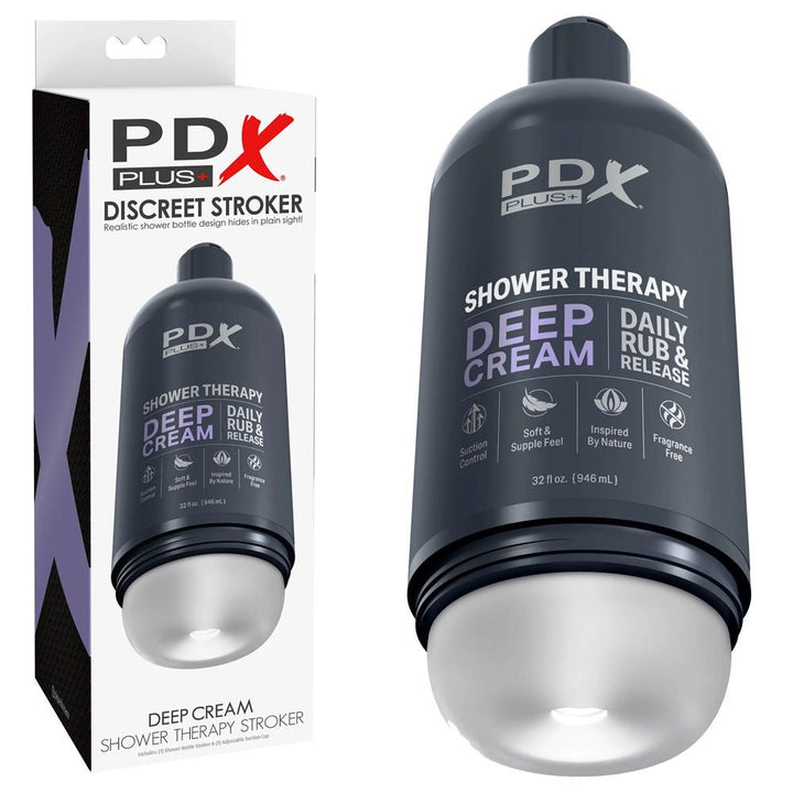 PDX Plus Shower Therapy - Deep Cream - Frosted - Clear Discreet Stroker with Suction Base – Sex toys NZ by Naughtyhut. Discreet delivery nationwide.