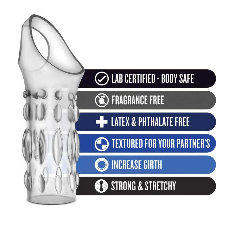 Studded Sleeve Ring feature panel: textured for your partner, increases girth, stretchy