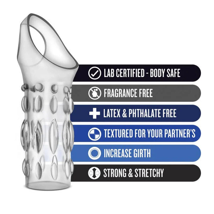 Studded Sleeve Ring feature panel: textured for your partner, increases girth, stretchy