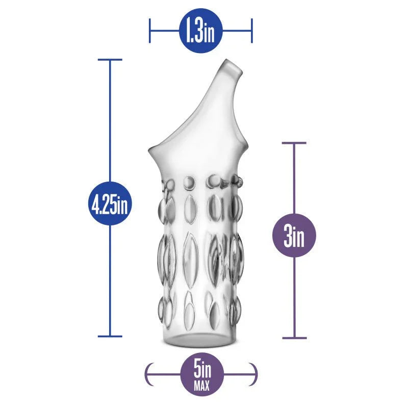 Studded Sleeve Ring dimensions: 4.25in tall, 3in sleeve, 1.3in opening, stretches to 5in