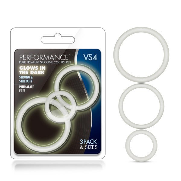 Buy Performance VS4 Pure Premium Silicone Cockrings - Glow In The Dark Cock Rings - Set of 3 Sizes – Naughtyhut NZ sex toys online. Discreet delivery & top brands.