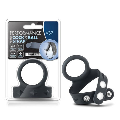 Buy Performance VS7 Silicone Cock & Ball Strap - Black Cock Ring with Adjustable Ball Strap – Naughtyhut NZ sex toys online. Discreet delivery & top brands.