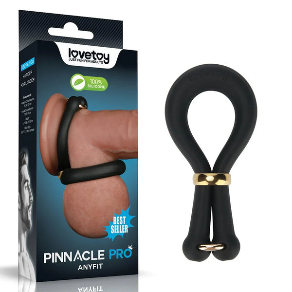 Lovetoy Pinnacle Pro Anyfit adjustable cock ring in Black, looped cord with gold sliders