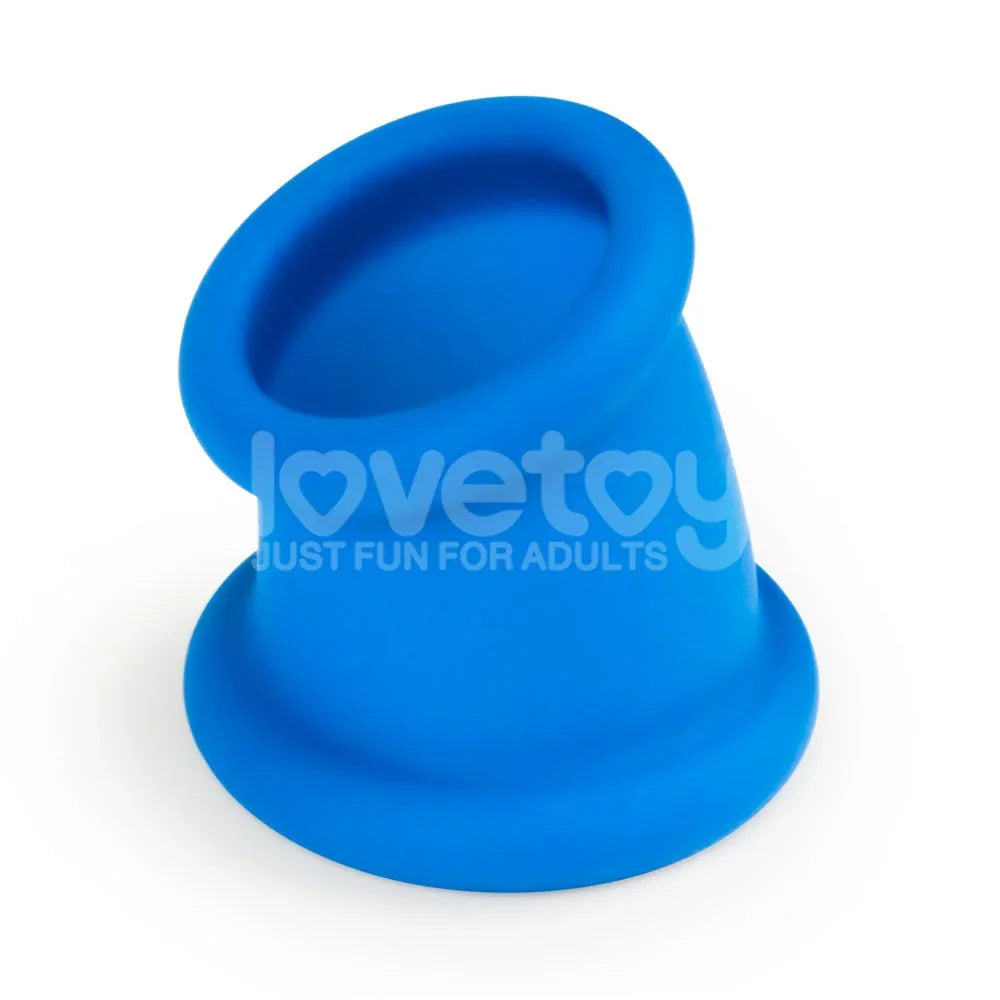 Blue Tapered Squeeze stretcher from the side, wide flared base and narrow top opening