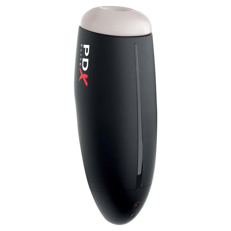 Fap-O-Matic lying on its side, showing the slim profile and the PDX logo