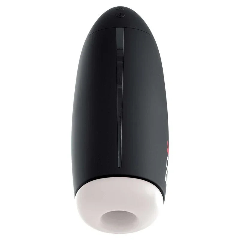Fap-O-Matic standing upright, tapered black body with the white opening at the base