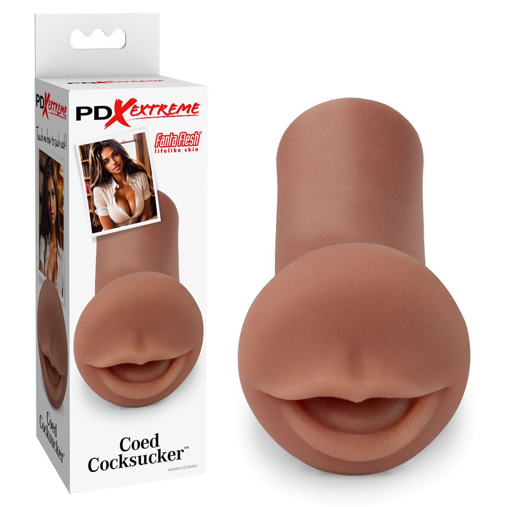 Buy Pipedream Extreme Toyz Coed Cocksucker - Brown - Brown Mouth Stroker – Naughtyhut NZ sex toys online. Discreet delivery & top brands.