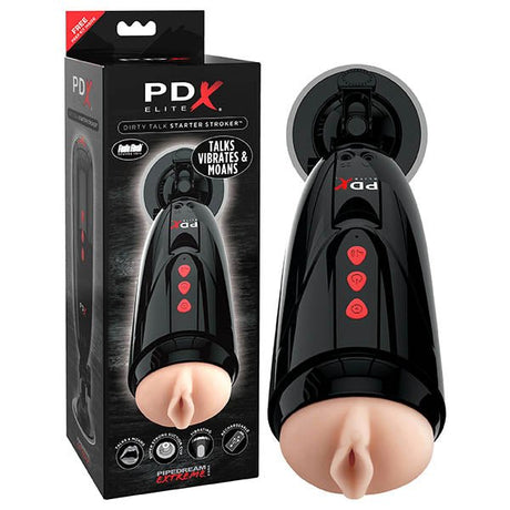 Buy Pipedream Extreme Toyz Elite Dirty Talk Starter Stroker - Flesh Vibrating Vagina Masturbator with Suction Cup & Sound Effects – Naughtyhut NZ sex toys online. Discreet delivery & top brands.