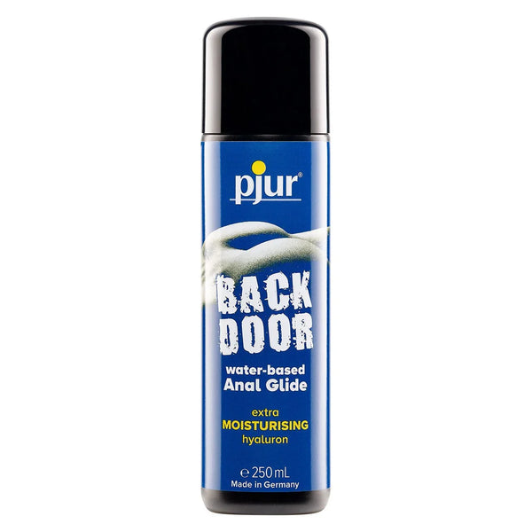 pjur Back Door water-based Anal Glide, blue 250 ml bottle front view