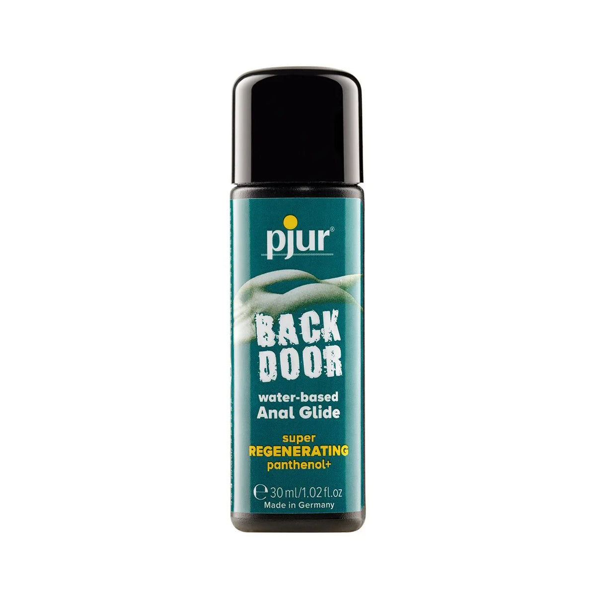 pjur Back Door Regenerating Anal Glide, teal 30 ml bottle on white