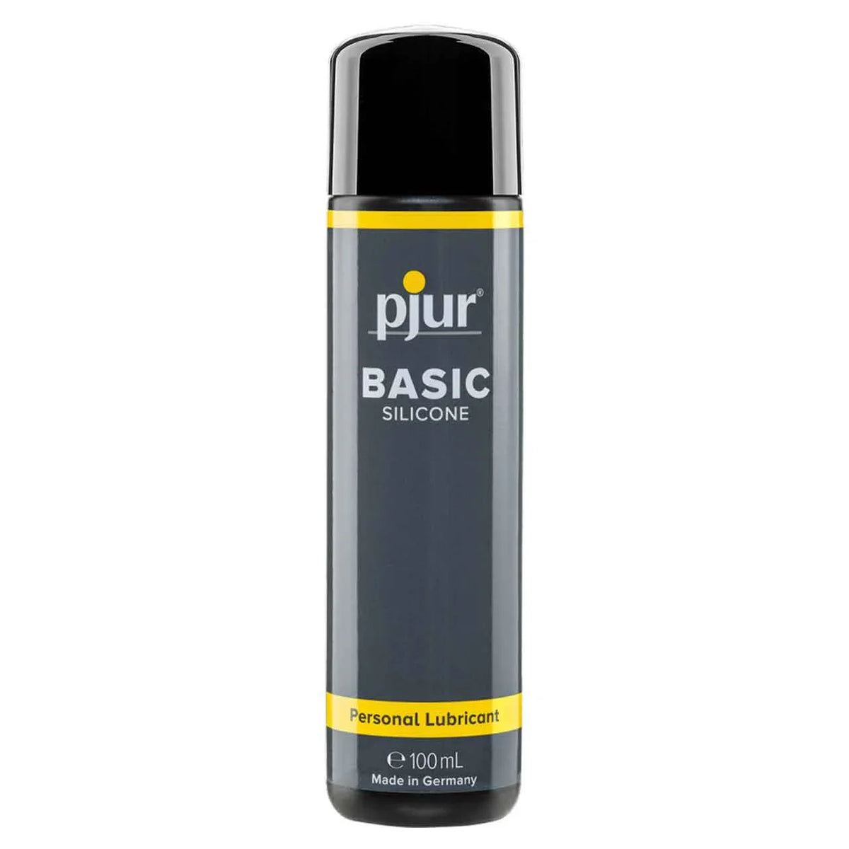 pjur Basic Silicone lubricant, grey 100 ml bottle with yellow stripe