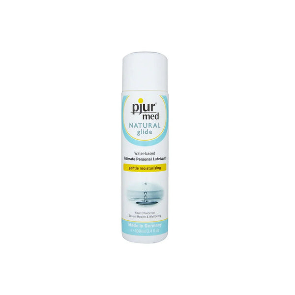 pjur med Natural Glide, white 100 ml bottle with pale blue water-drop label