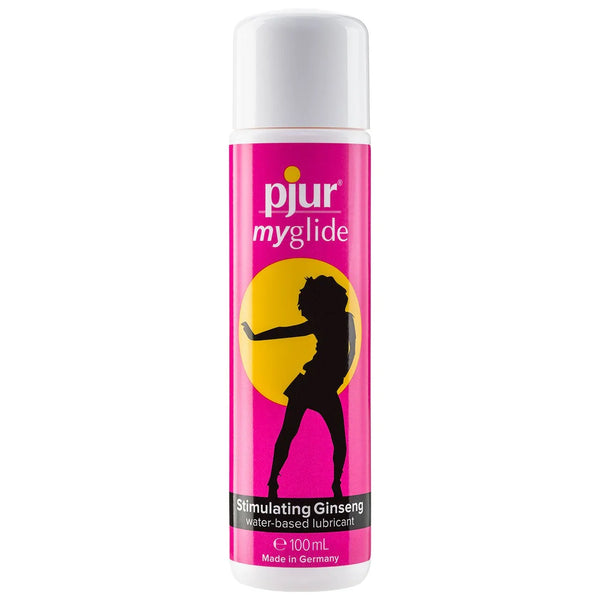 pjur My Glide stimulating ginseng lubricant, pink 100 ml bottle on white