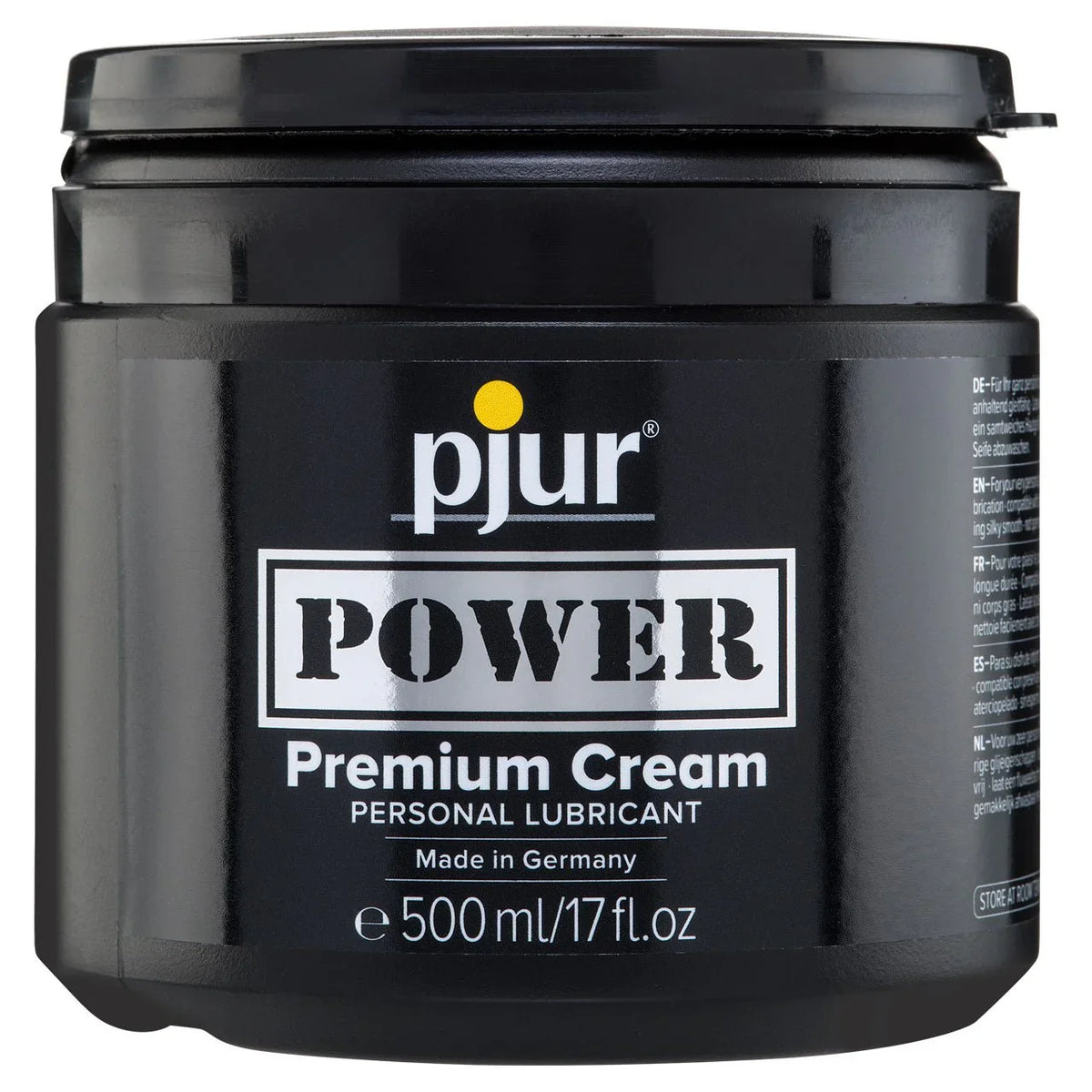 pjur Power Premium Cream, black 500 ml wide-mouth tub front view