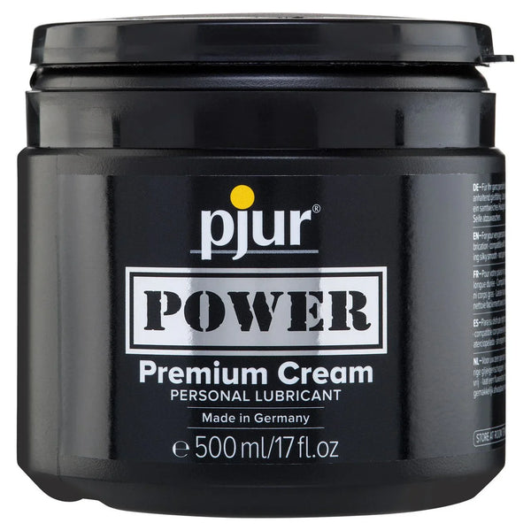 pjur Power Premium Cream, black 500 ml wide-mouth tub front view
