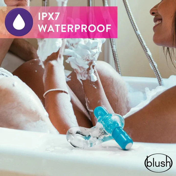 Blue Delight C-ring in a foamy bath, IPX7 waterproof panel